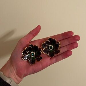 The Pink Reef Statement Floral Earrings with Gold Trim